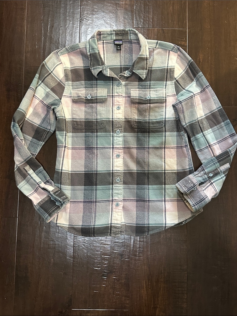 Patagonia Plaid Button-Down Shirt in Pink, Green & Gray Organic Cotton